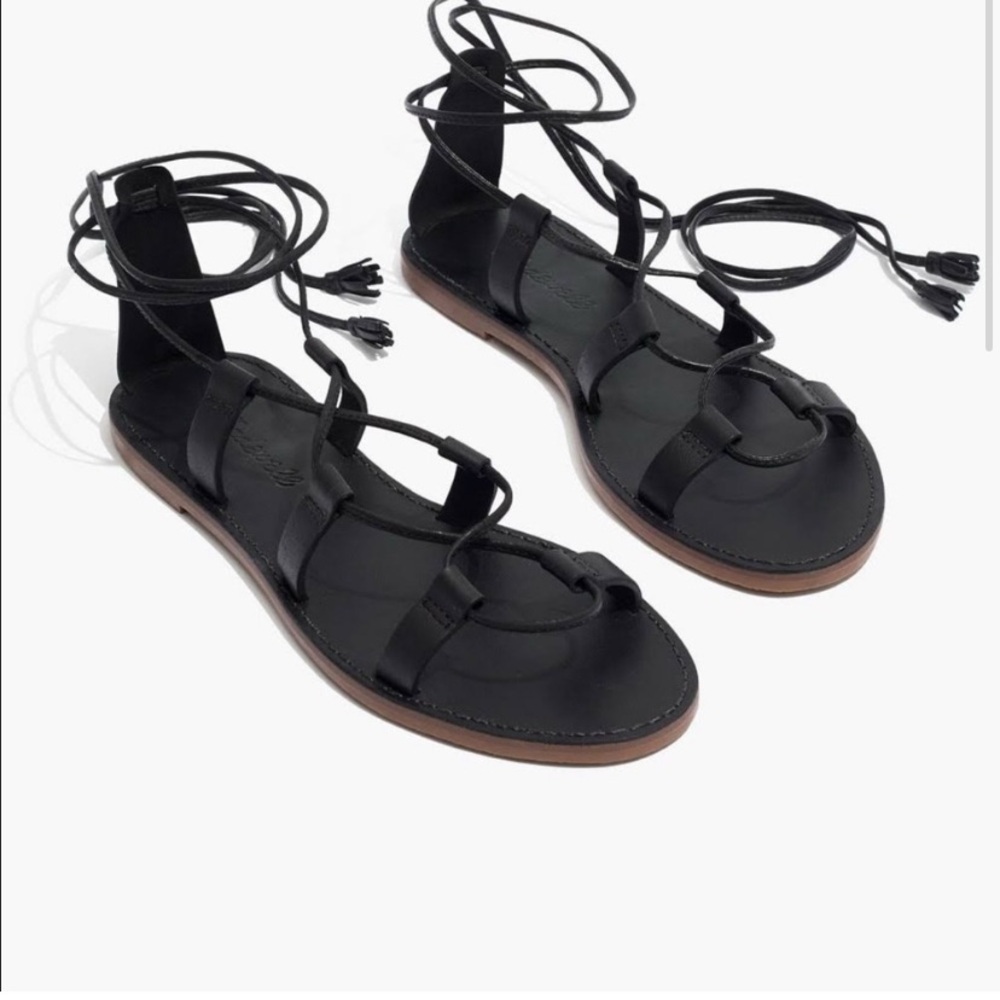 Madewell The Boardwalk Black Tassel Lace Up Sandal